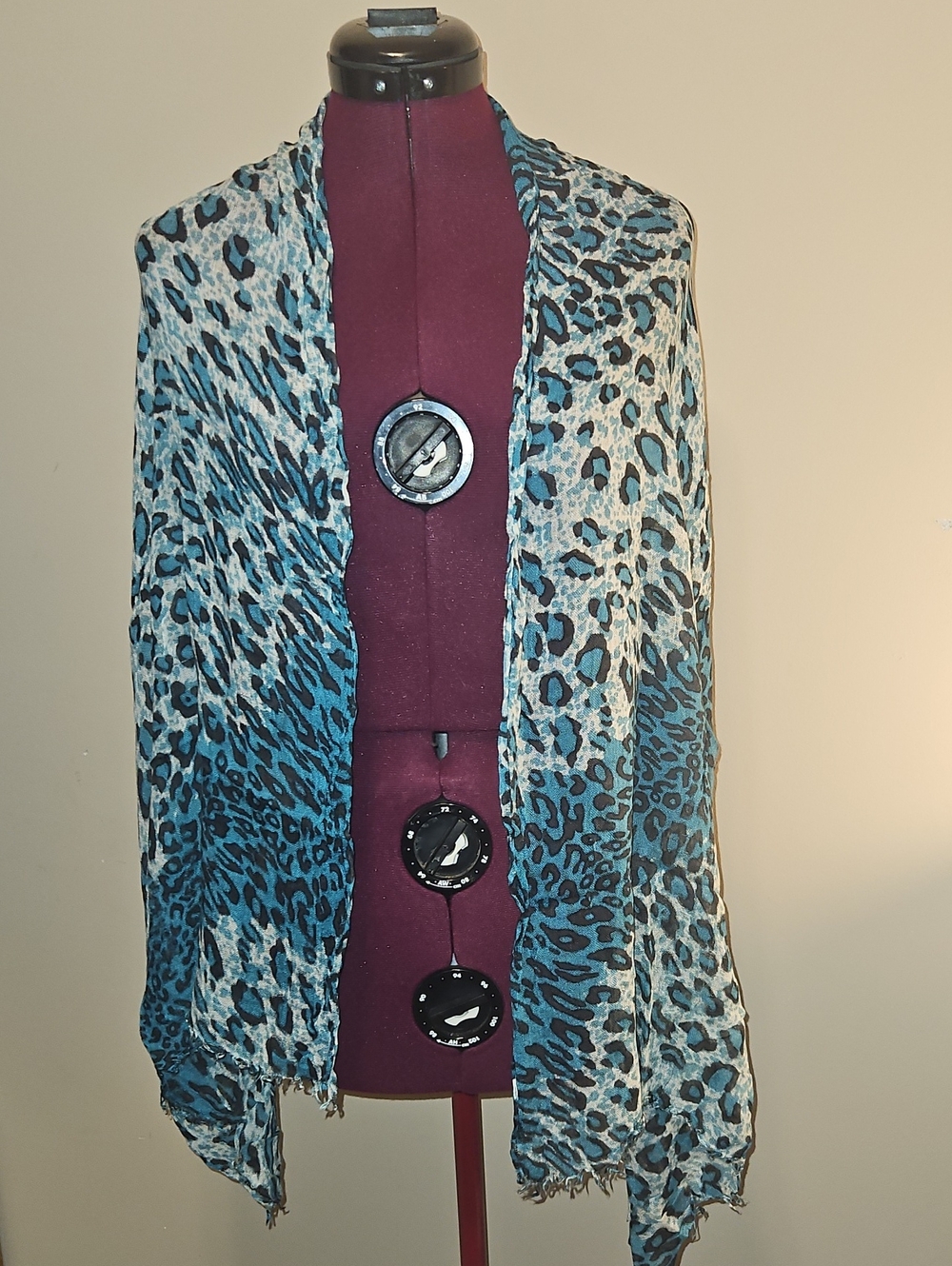 Lightweight Teal Leopard Print Fashion Shawl